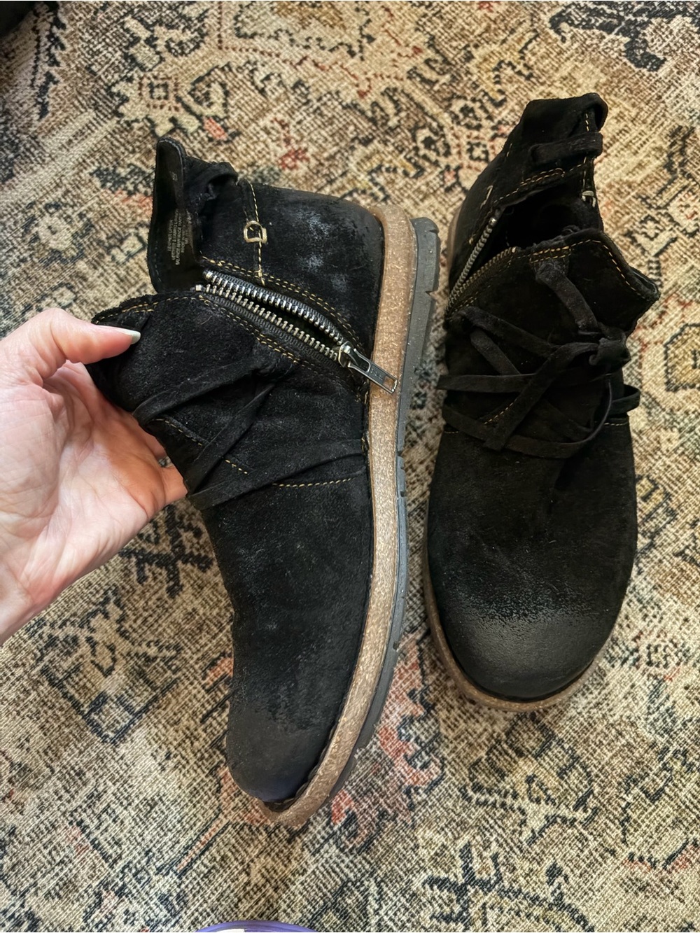 Born Black Suede Lace-Up & Side-Zip Ankle Booties